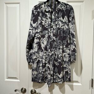 Long sleeve French connection grey and white belted shirt dress size 8